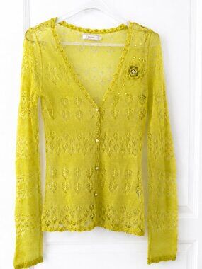 Chartreuse Lace Knit Cardigan by Cream Sz S